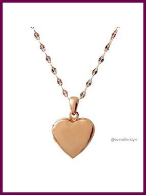 18k Rose Gold Plated Heart Locket Necklace Adjustable 18-21"